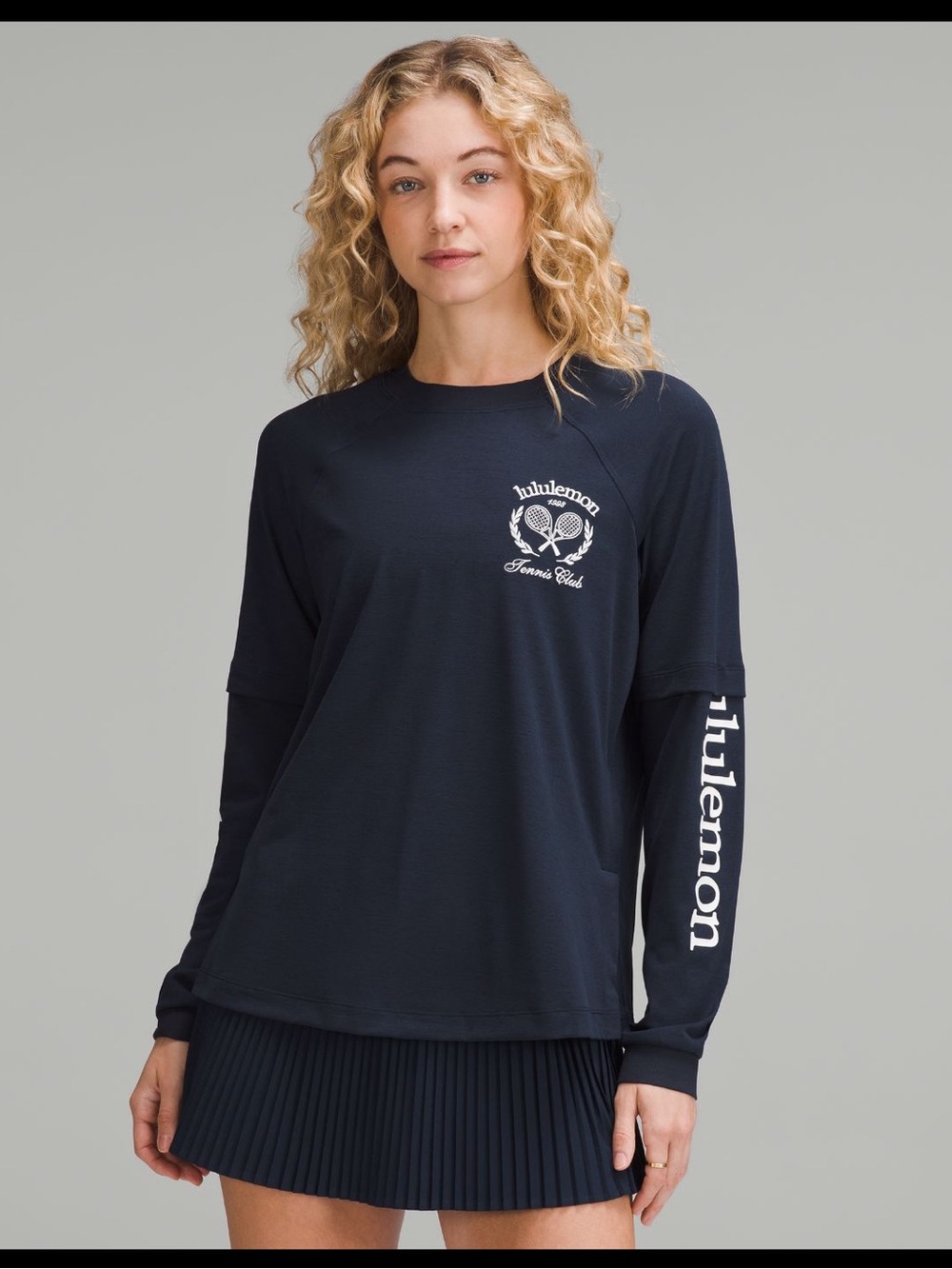 NWT- Lululemon- Sz 12- Layered LS T-Shirt- Tennis Club- True Navy/Wht